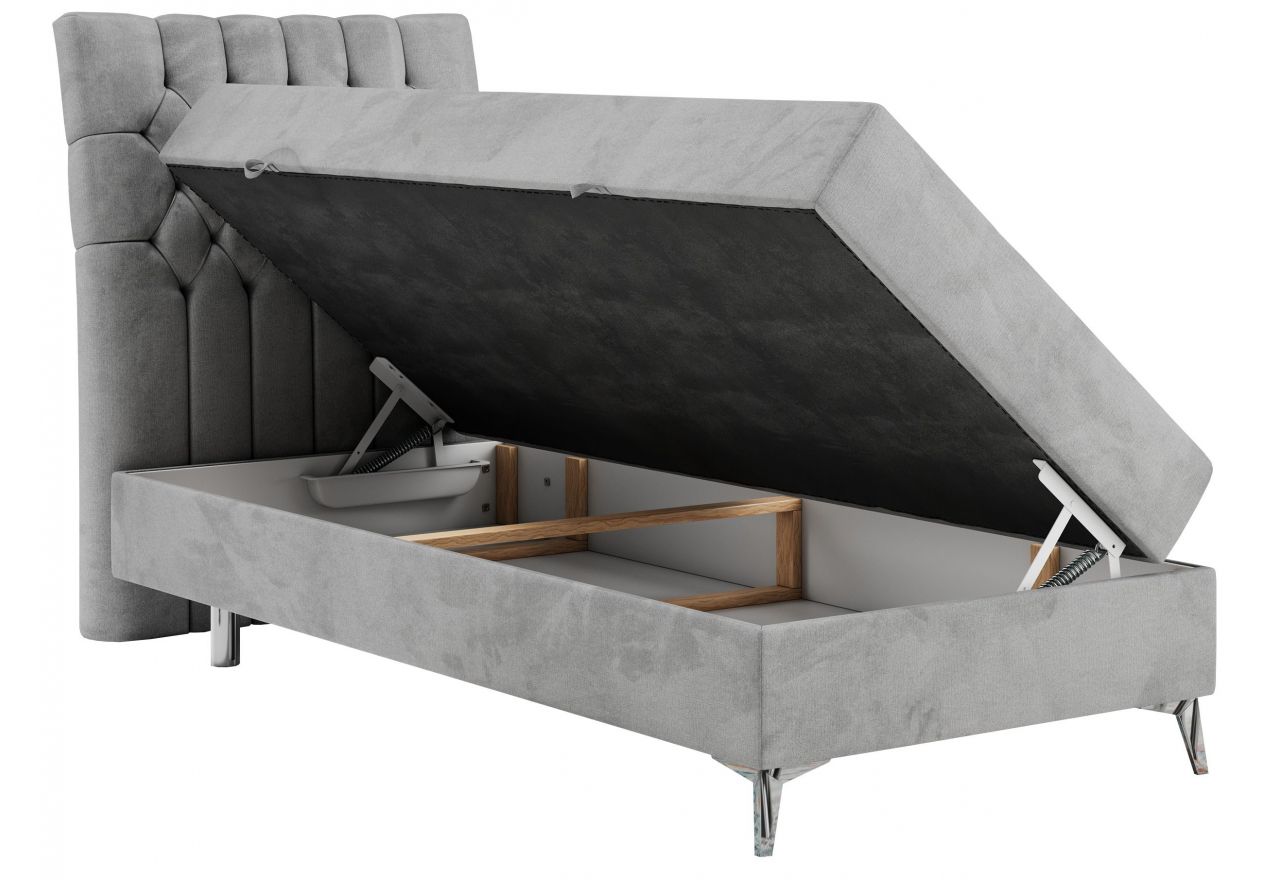 Łóżko kontynentalne MILEN 90x200 - H4 - jasnoszary, welwet - strona lewa