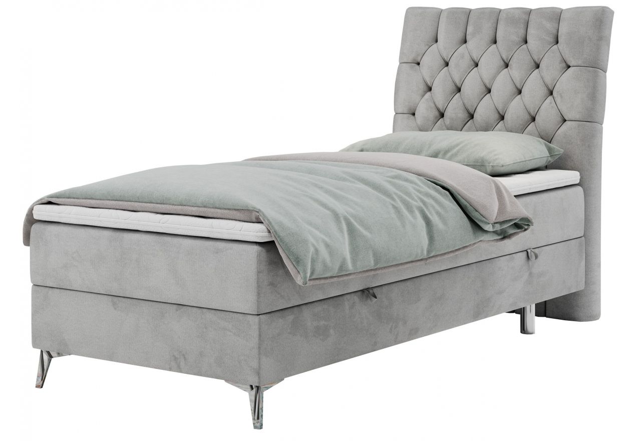 Łóżko kontynentalne MILEN 90x200 - H3 - jasnoszary, welwet - strona prawa