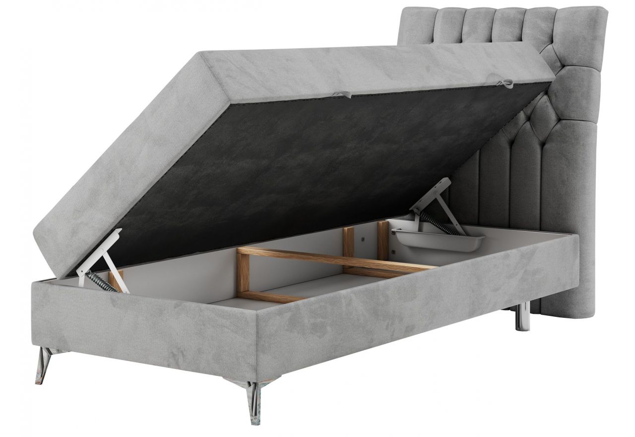 Łóżko kontynentalne MILEN 90x200 - H3 - jasnoszary, welwet - strona prawa