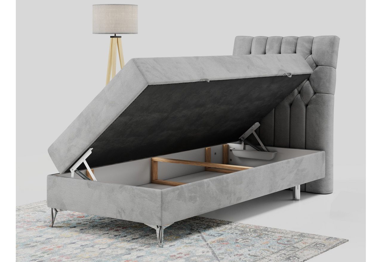 Łóżko kontynentalne MILEN 90x200 - H4 - jasnoszary, welwet - strona prawa