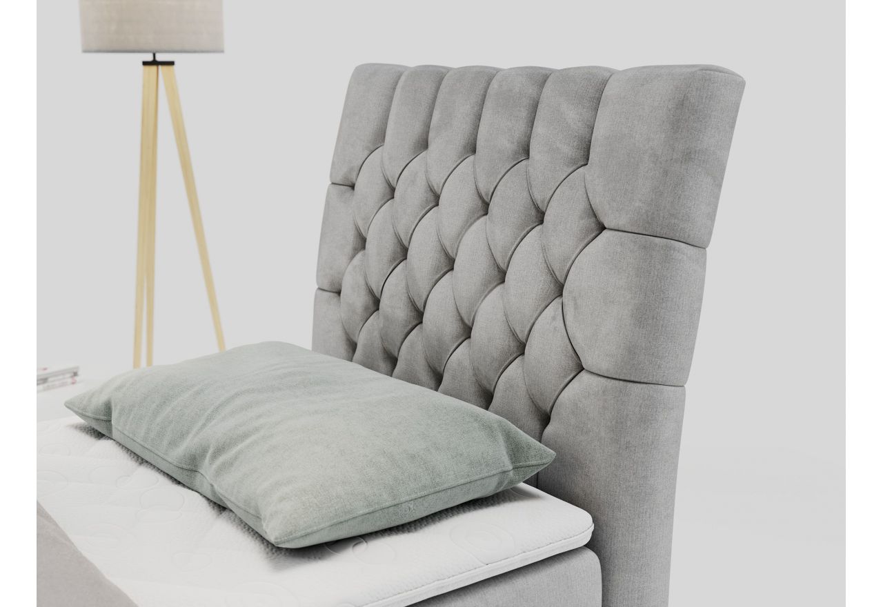 Łóżko kontynentalne MILEN 90x200 - H4 - jasnoszary, welwet - strona prawa