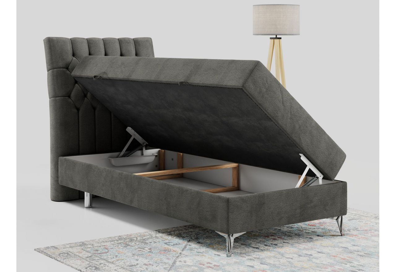 Łóżko kontynentalne MILEN 90x200 - H3 - ciemnoszary, welwet - strona lewa