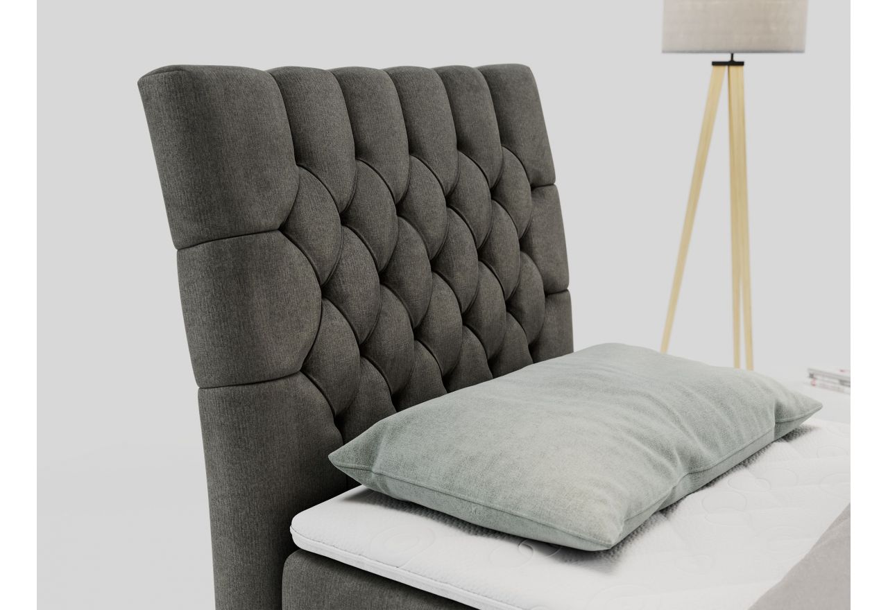 Łóżko kontynentalne MILEN 90x200 - H3 - ciemnoszary, welwet - strona lewa