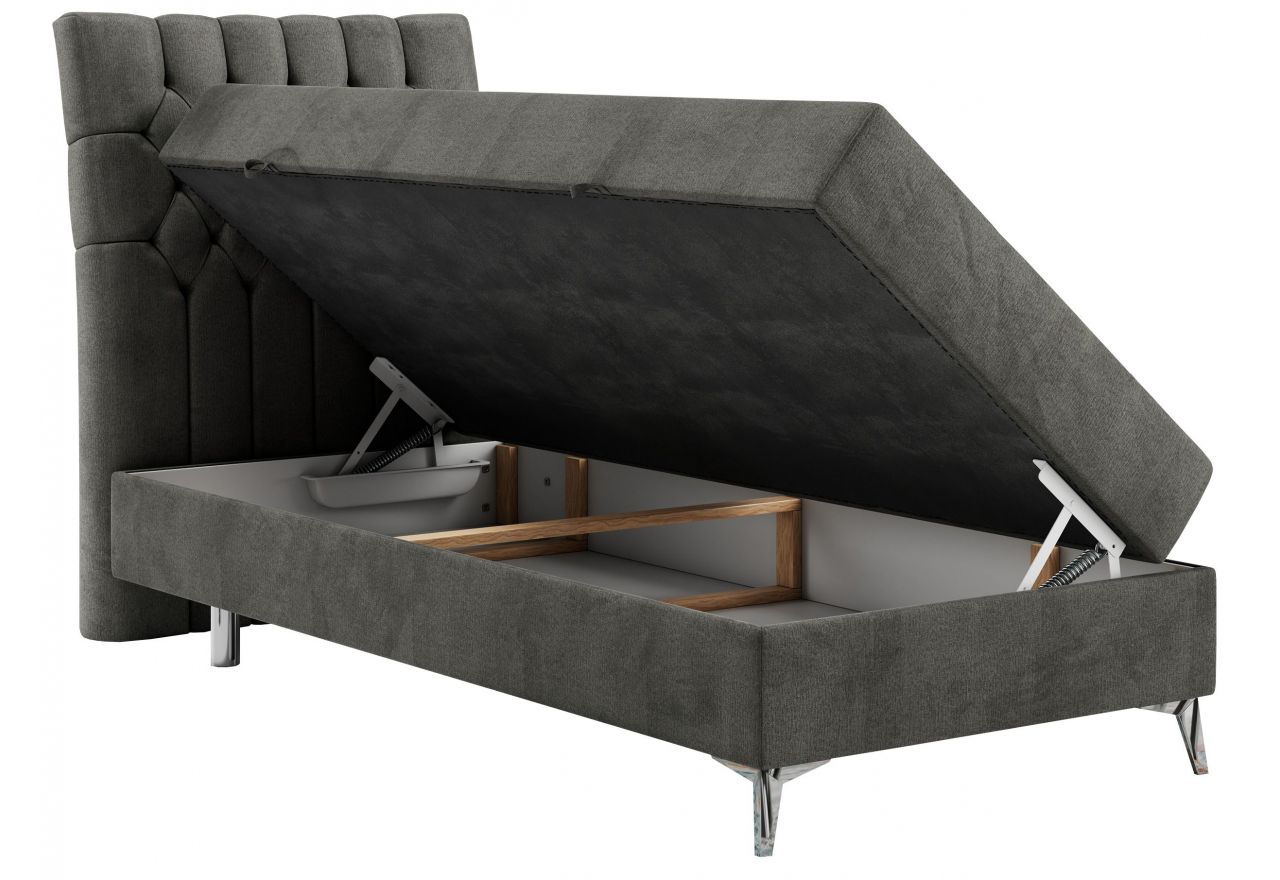Łóżko kontynentalne MILEN 90x200 - H3 - ciemnoszary, welwet - strona lewa