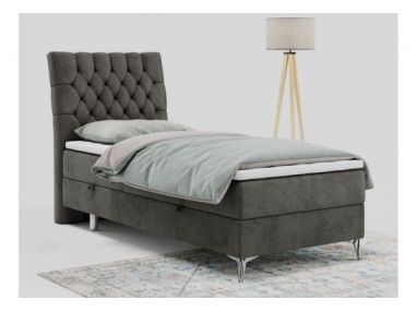 Łóżko kontynentalne MILEN 90x200 - H4 - ciemnoszary, welwet - strona lewa