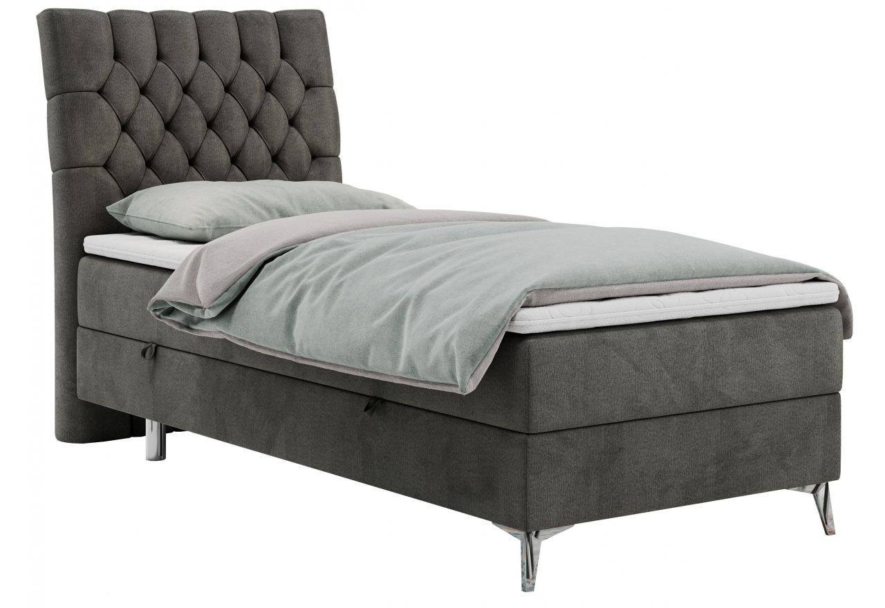 Łóżko kontynentalne MILEN 90x200 - H4 - ciemnoszary, welwet - strona lewa