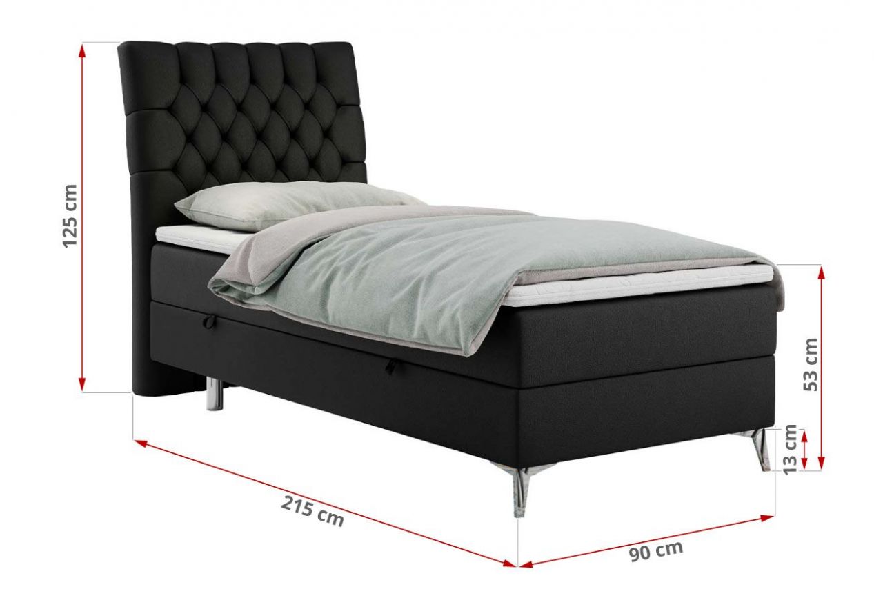 Łóżko kontynentalne MILEN 90x200 - H3 - czarny, ekoskóra - strona lewa