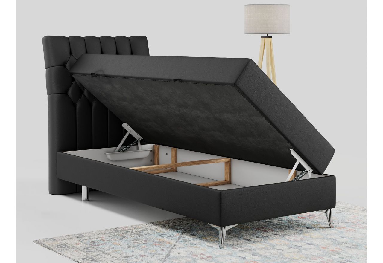 Łóżko kontynentalne MILEN 90x200 - H3 - czarny, ekoskóra - strona lewa