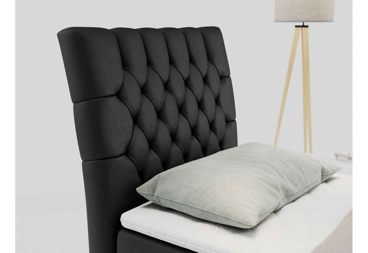 Łóżko kontynentalne MILEN 90x200 - H3 - czarny, ekoskóra - strona lewa