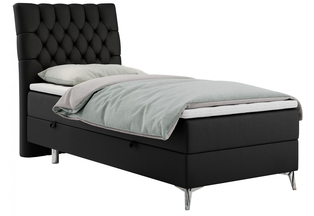 Łóżko kontynentalne MILEN 90x200 - H4 - czarny, ekoskóra - strona lewa