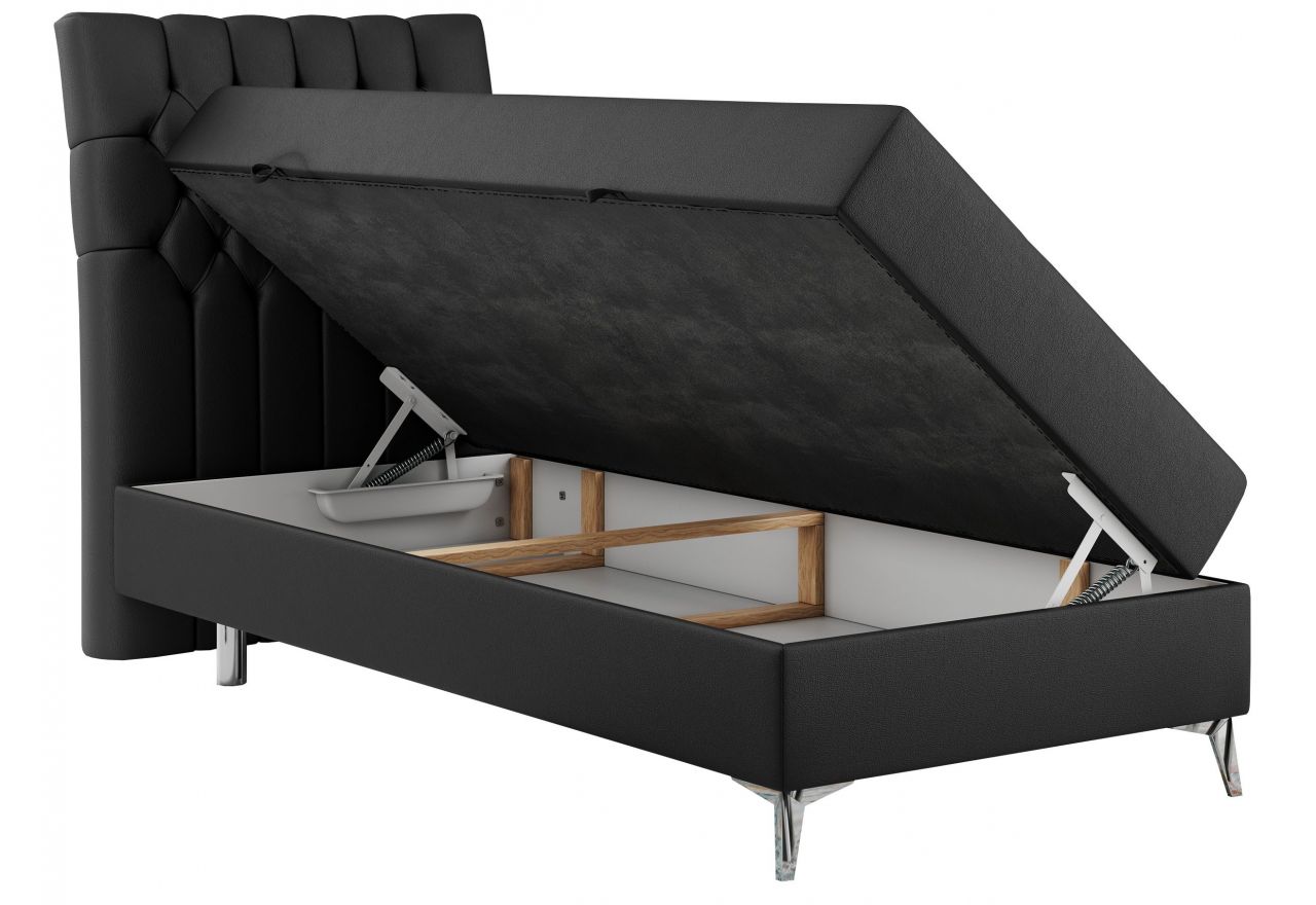 Łóżko kontynentalne MILEN 90x200 - H4 - czarny, ekoskóra - strona lewa