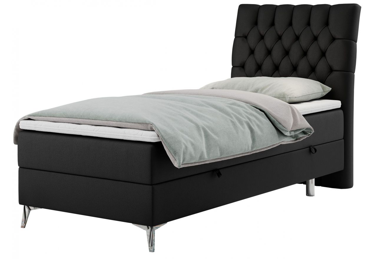 Łóżko kontynentalne MILEN 90x200 - H3 - czarny, ekoskóra - strona prawa