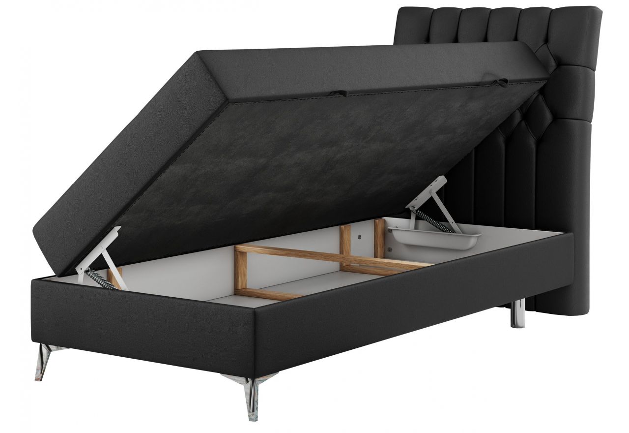 Łóżko kontynentalne MILEN 90x200 - H3 - czarny, ekoskóra - strona prawa