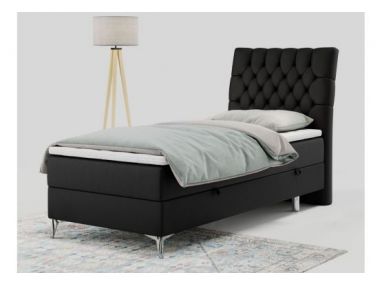 Łóżko kontynentalne MILEN 90x200 - H4 - czarny, ekoskóra - strona prawa