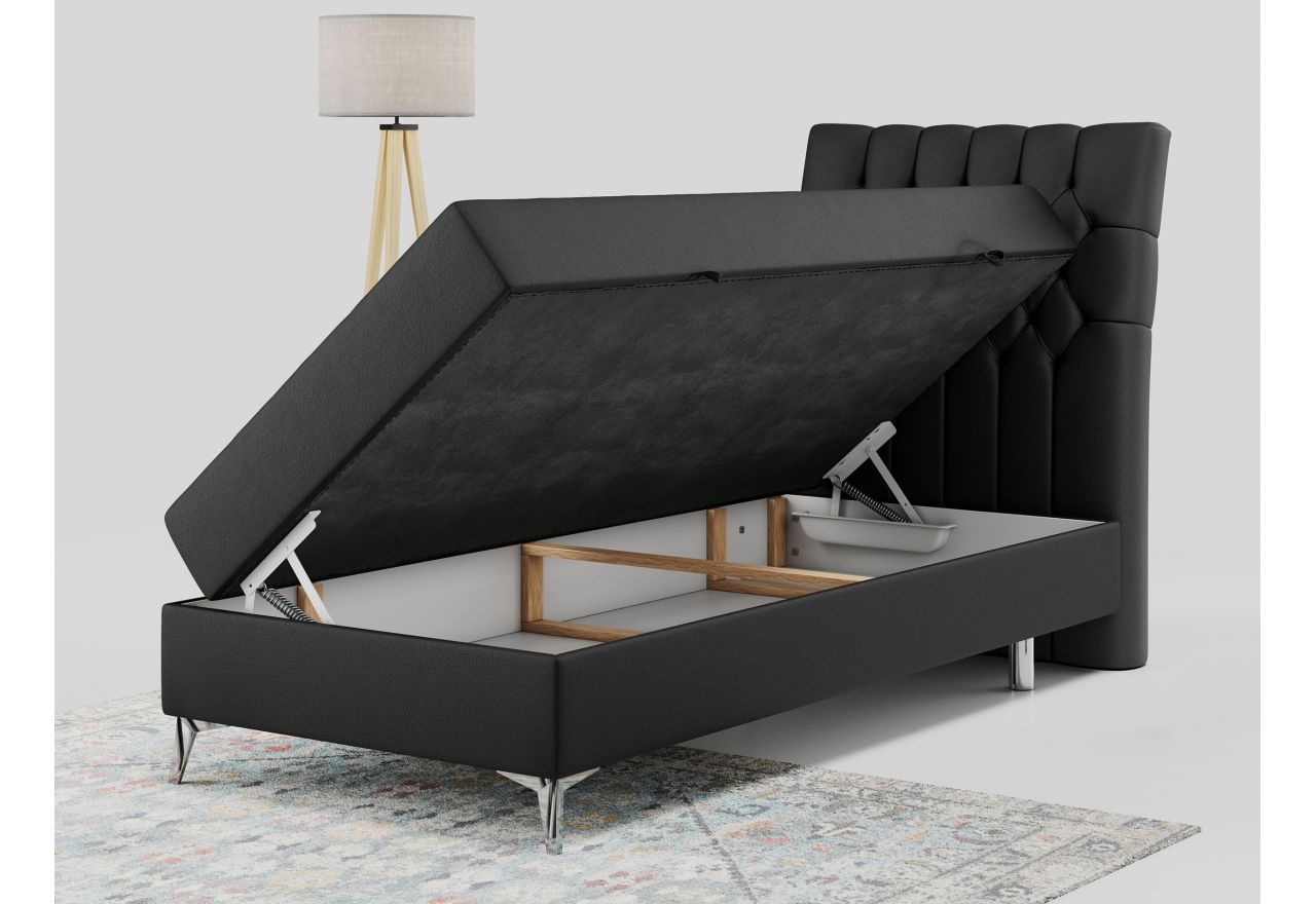 Łóżko kontynentalne MILEN 90x200 - H4 - czarny, ekoskóra - strona prawa