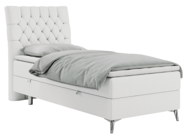 Łóżko kontynentalne MILEN 90x200 - H3 - biały, ekoskóra - strona lewa