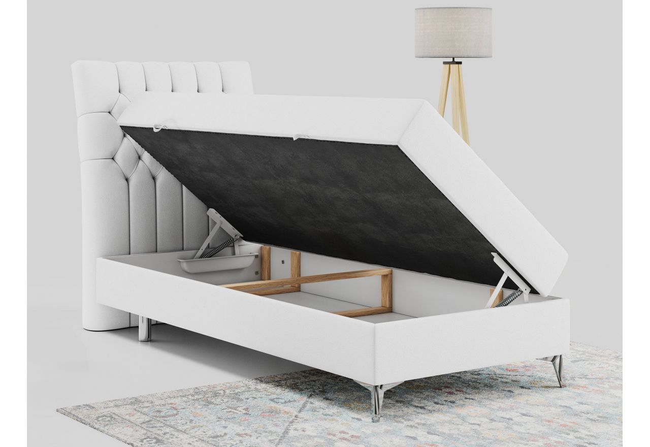 Łóżko kontynentalne MILEN 90x200 - H3 - biały, ekoskóra - strona lewa