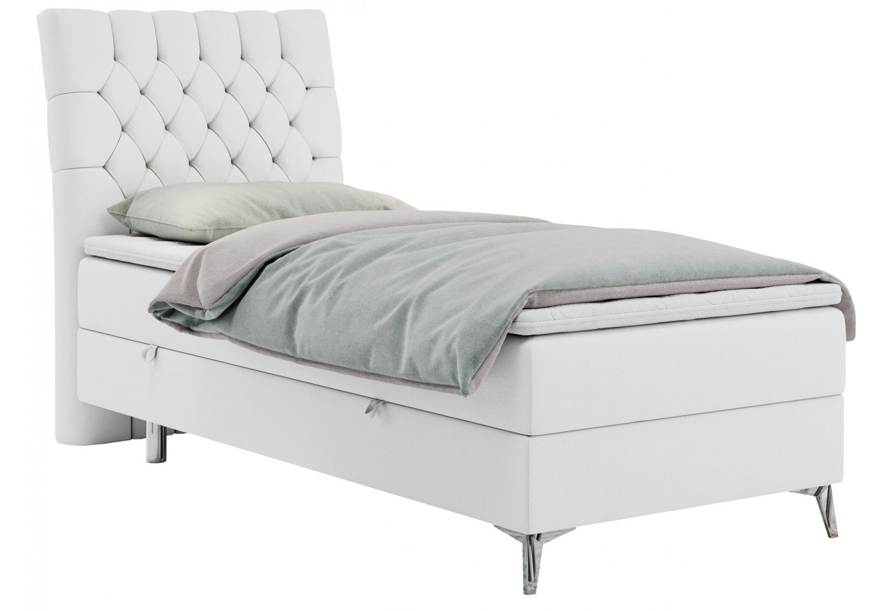 Łóżko kontynentalne MILEN 90x200 - H3 - biały, ekoskóra - strona lewa