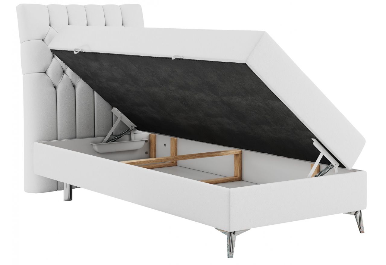 Łóżko kontynentalne MILEN 90x200 - H3 - biały, ekoskóra - strona lewa