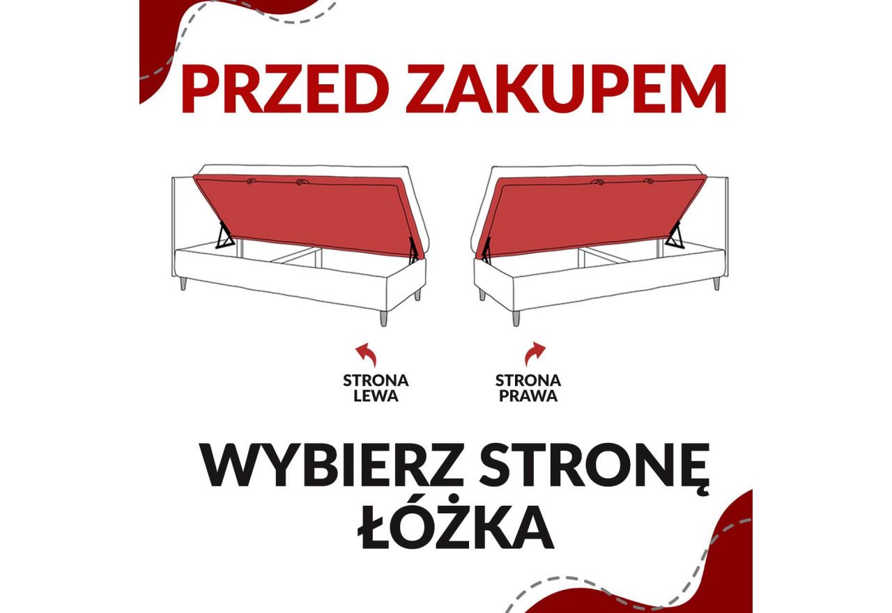 Łóżko kontynentalne MILEN 90x200 - H3 - biały, ekoskóra - strona lewa