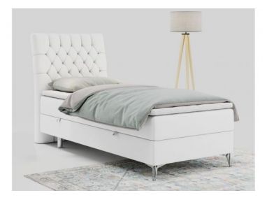 Łóżko kontynentalne MILEN 90x200 - H4 - biały, ekoskóra - strona lewa