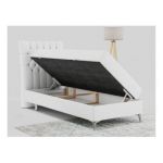 Łóżko kontynentalne MILEN 90x200 - H4 - biały, ekoskóra - strona lewa