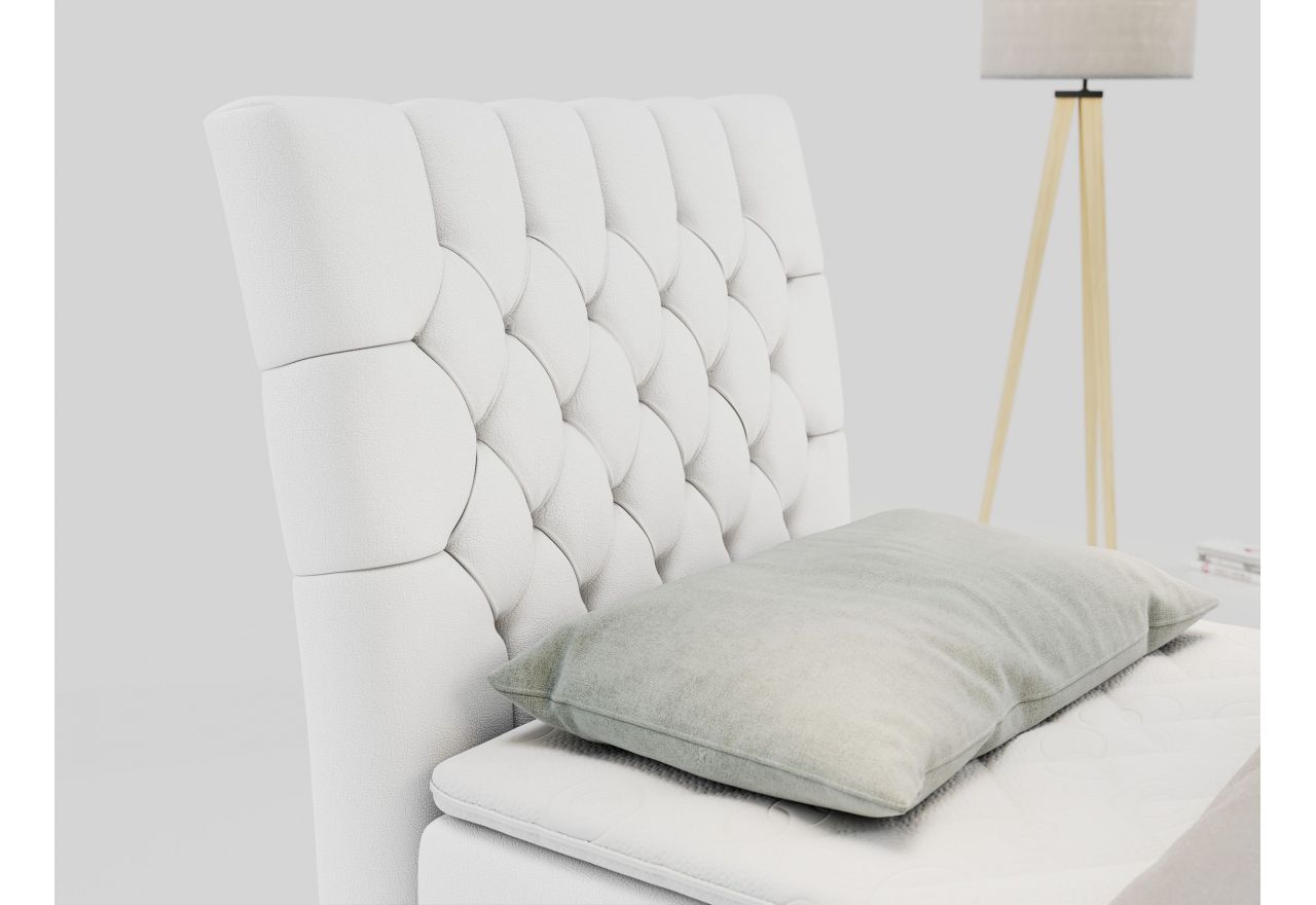 Łóżko kontynentalne MILEN 90x200 - H4 - biały, ekoskóra - strona lewa