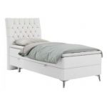 Łóżko kontynentalne MILEN 90x200 - H4 - biały, ekoskóra - strona lewa