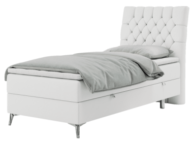 Łóżko kontynentalne MILEN 90x200 - H3 - biały, ekoskóra - strona prawa