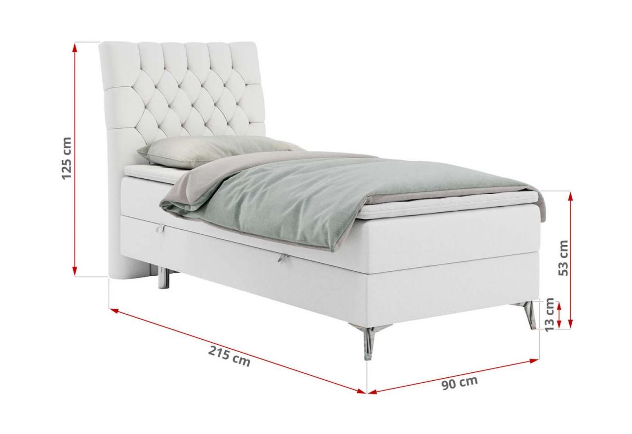 Łóżko kontynentalne MILEN 90x200 - H3 - biały, ekoskóra - strona prawa