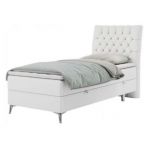 Łóżko kontynentalne MILEN 90x200 - H3 - biały, ekoskóra - strona prawa