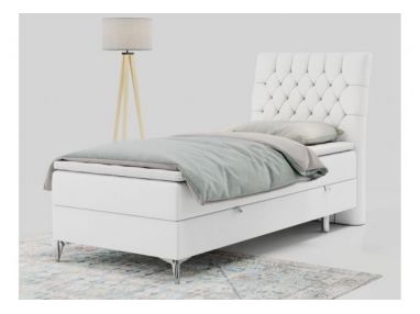 Łóżko kontynentalne MILEN 90x200 - H4 - biały, ekoskóra - strona prawa