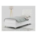 Łóżko kontynentalne MILEN 90x200 - H4 - biały, ekoskóra - strona prawa