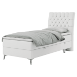 Łóżko kontynentalne MILEN 90x200 - H4 - biały, ekoskóra - strona prawa