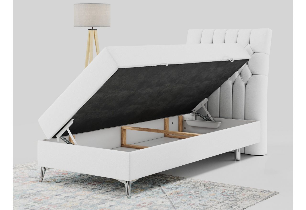 Łóżko kontynentalne MILEN 90x200 - H4 - biały, ekoskóra - strona prawa