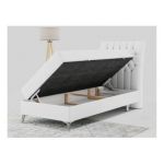 Łóżko kontynentalne MILEN 90x200 - H4 - biały, ekoskóra - strona prawa