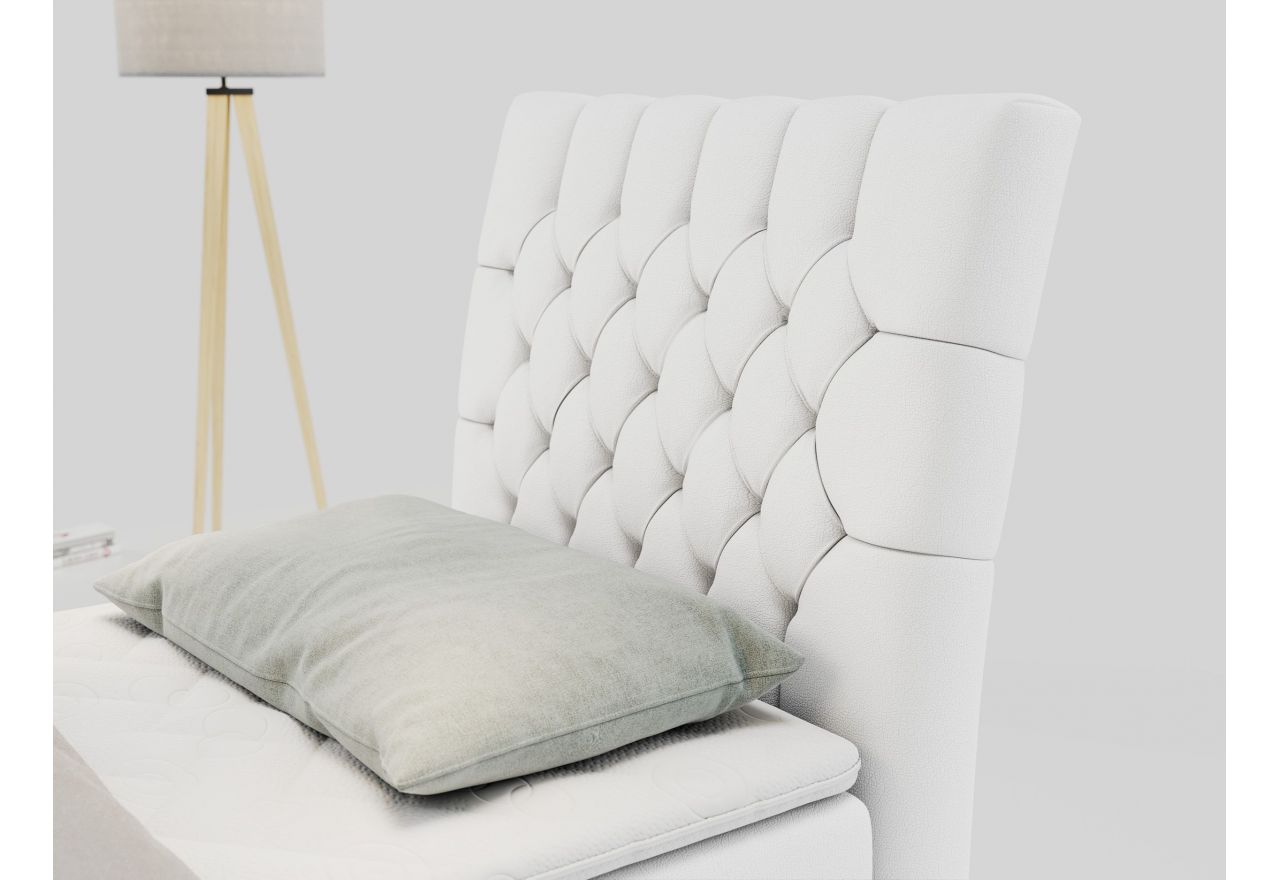 Łóżko kontynentalne MILEN 90x200 - H4 - biały, ekoskóra - strona prawa