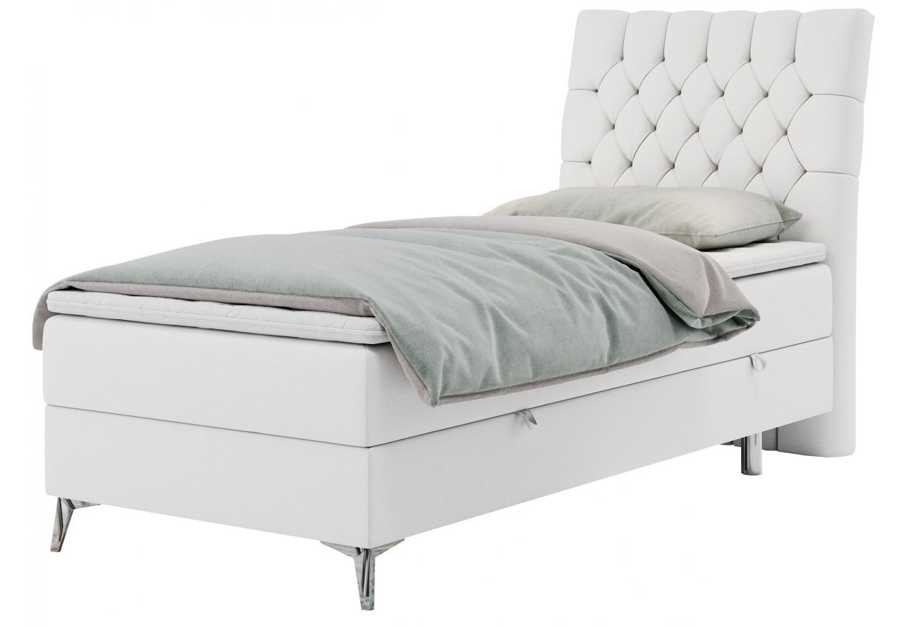 Łóżko kontynentalne MILEN 90x200 - H4 - biały, ekoskóra - strona prawa