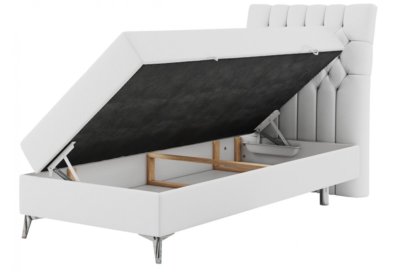 Łóżko kontynentalne MILEN 90x200 - H4 - biały, ekoskóra - strona prawa