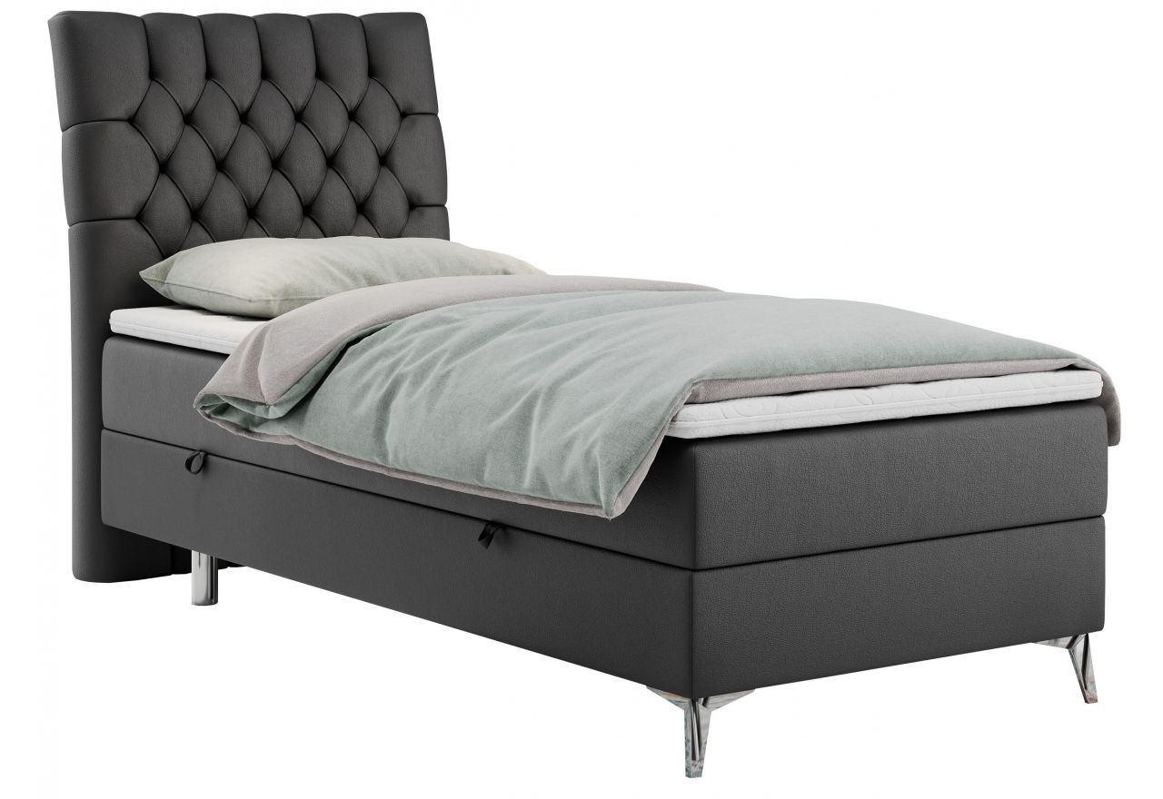 Łóżko kontynentalne MILEN 90x200 - H3 - ciemnoszary, ekoskóra - strona lewa