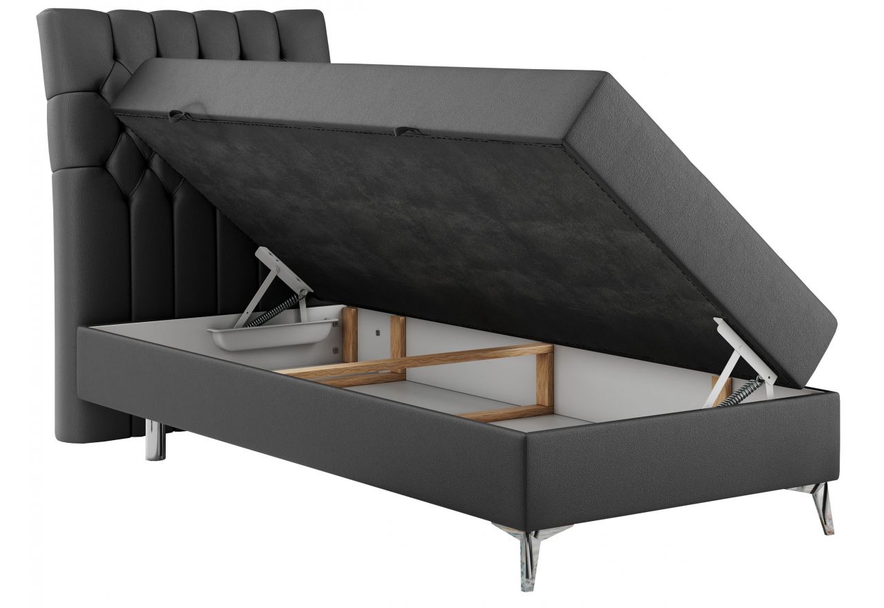 Łóżko kontynentalne MILEN 90x200 - H3 - ciemnoszary, ekoskóra - strona lewa