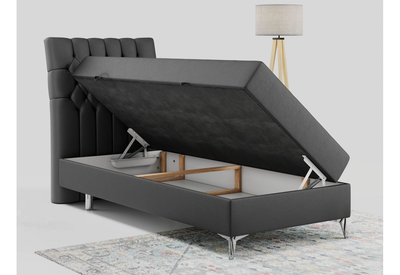 Łóżko kontynentalne MILEN 90x200 - H4 - ciemnoszary, ekoskóra - strona lewa
