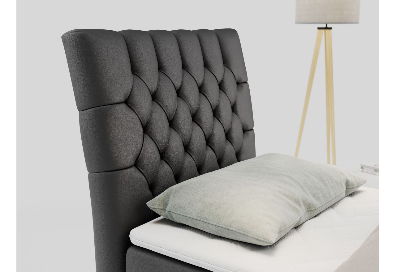 Łóżko kontynentalne MILEN 90x200 - H4 - ciemnoszary, ekoskóra - strona lewa