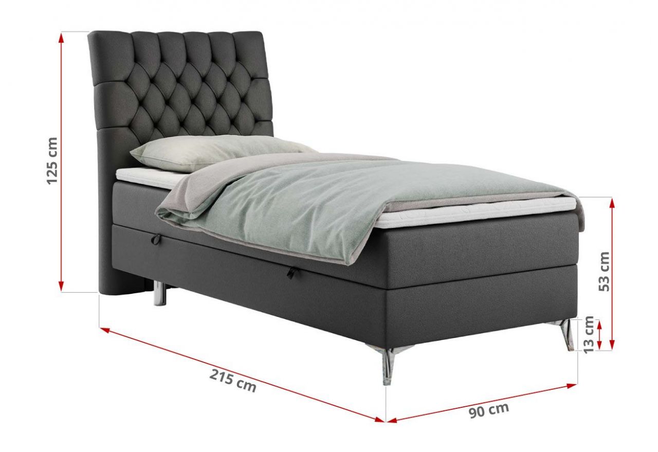 Łóżko kontynentalne MILEN 90x200 - H3 - ciemnoszary, ekoskóra - strona prawa