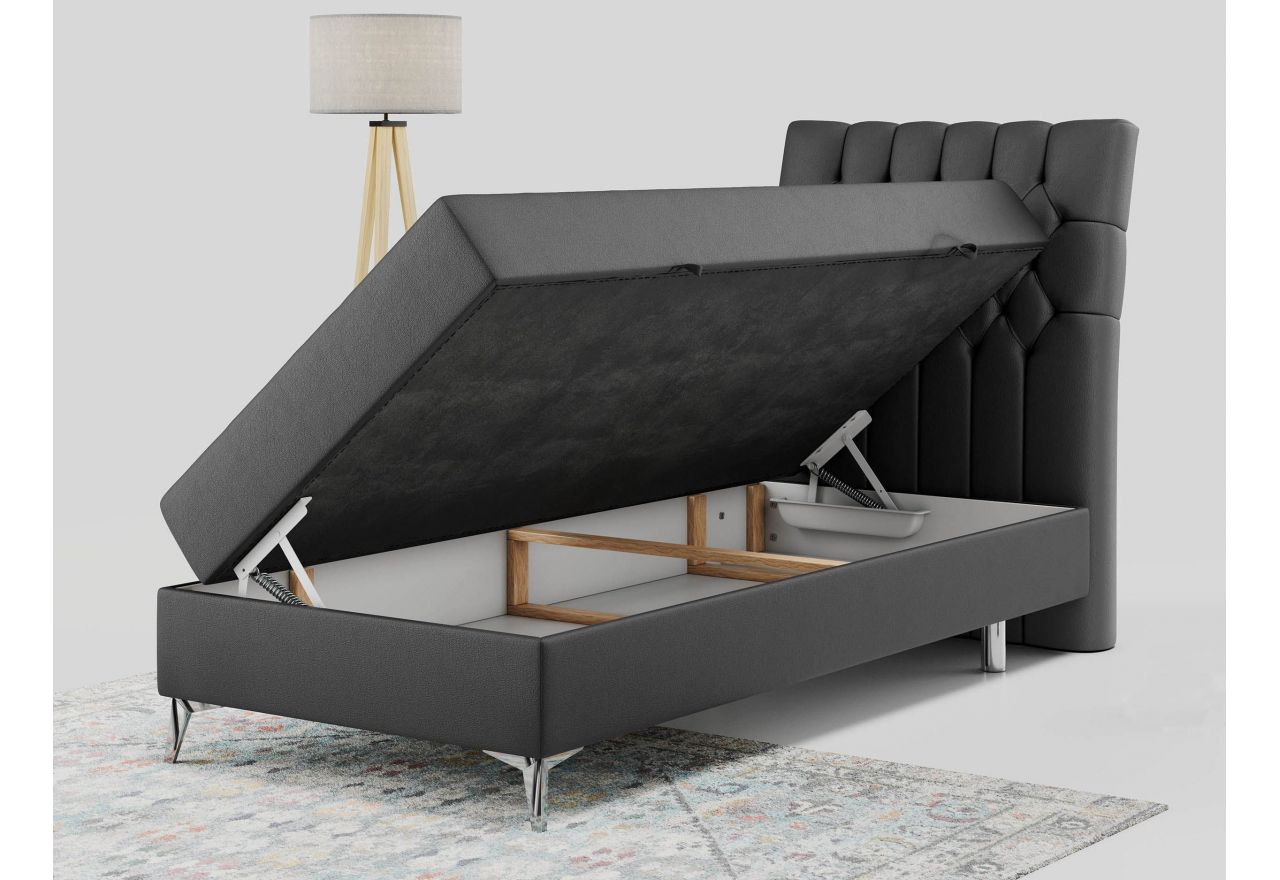 Łóżko kontynentalne MILEN 90x200 - H3 - ciemnoszary, ekoskóra - strona prawa