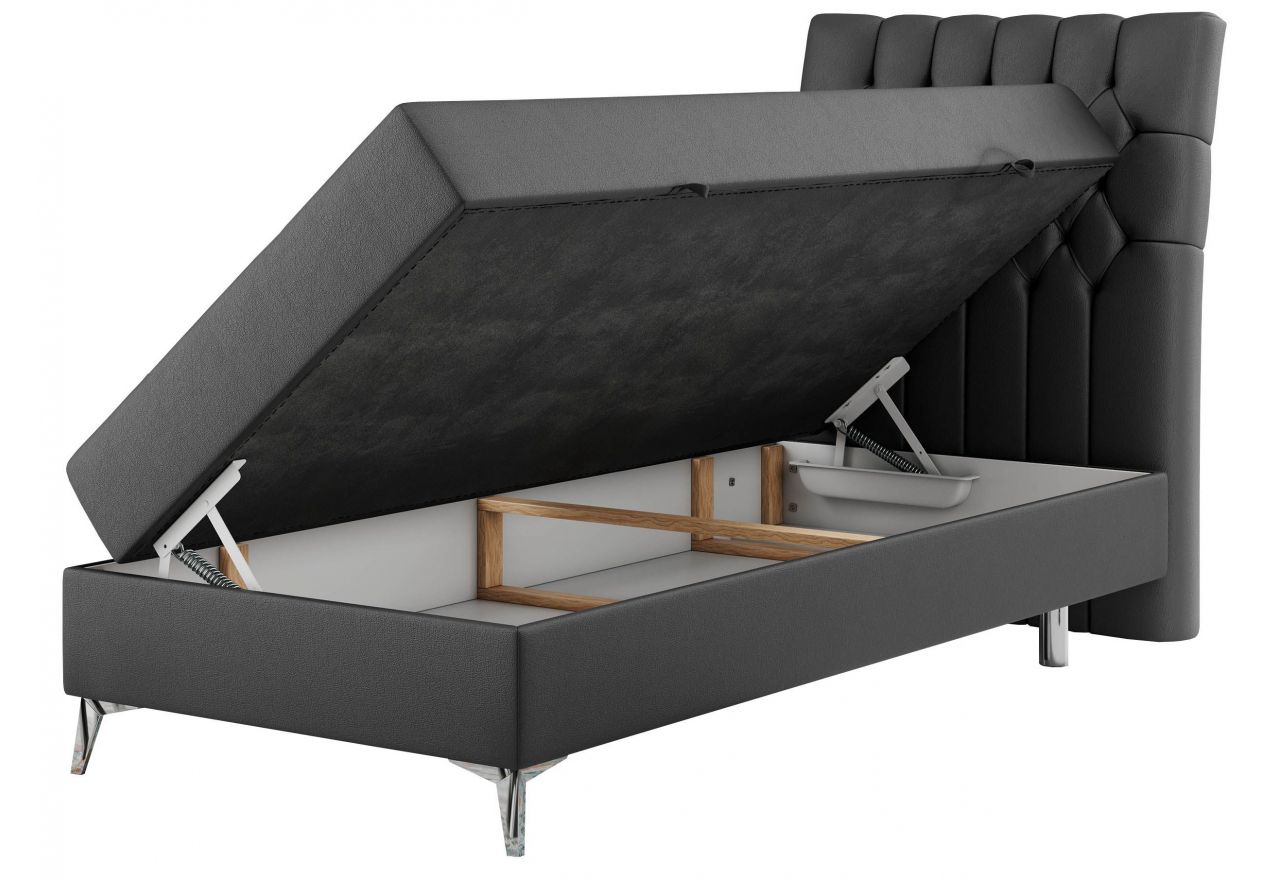 Łóżko kontynentalne MILEN 90x200 - H3 - ciemnoszary, ekoskóra - strona prawa