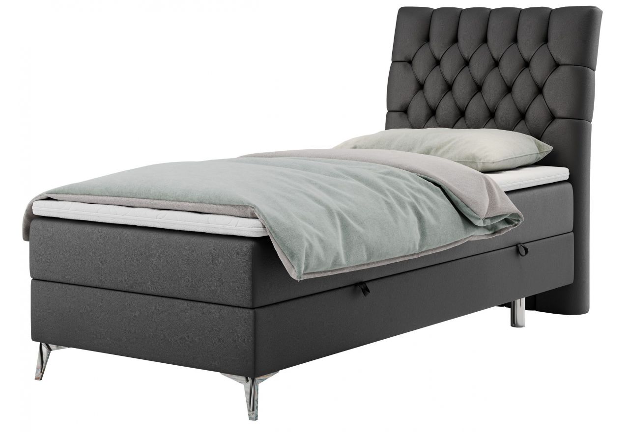 Łóżko kontynentalne MILEN 90x200 - H4 - ciemnoszary, ekoskóra - strona prawa