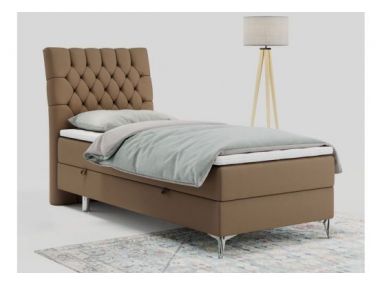 Łóżko kontynentalne MILEN 90x200 - H3 - brązowy, ekoskóra - strona lewa