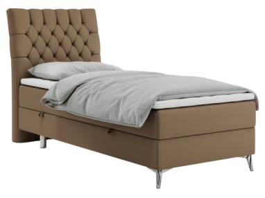 Łóżko kontynentalne MILEN 90x200 - H3 - brązowy, ekoskóra - strona lewa