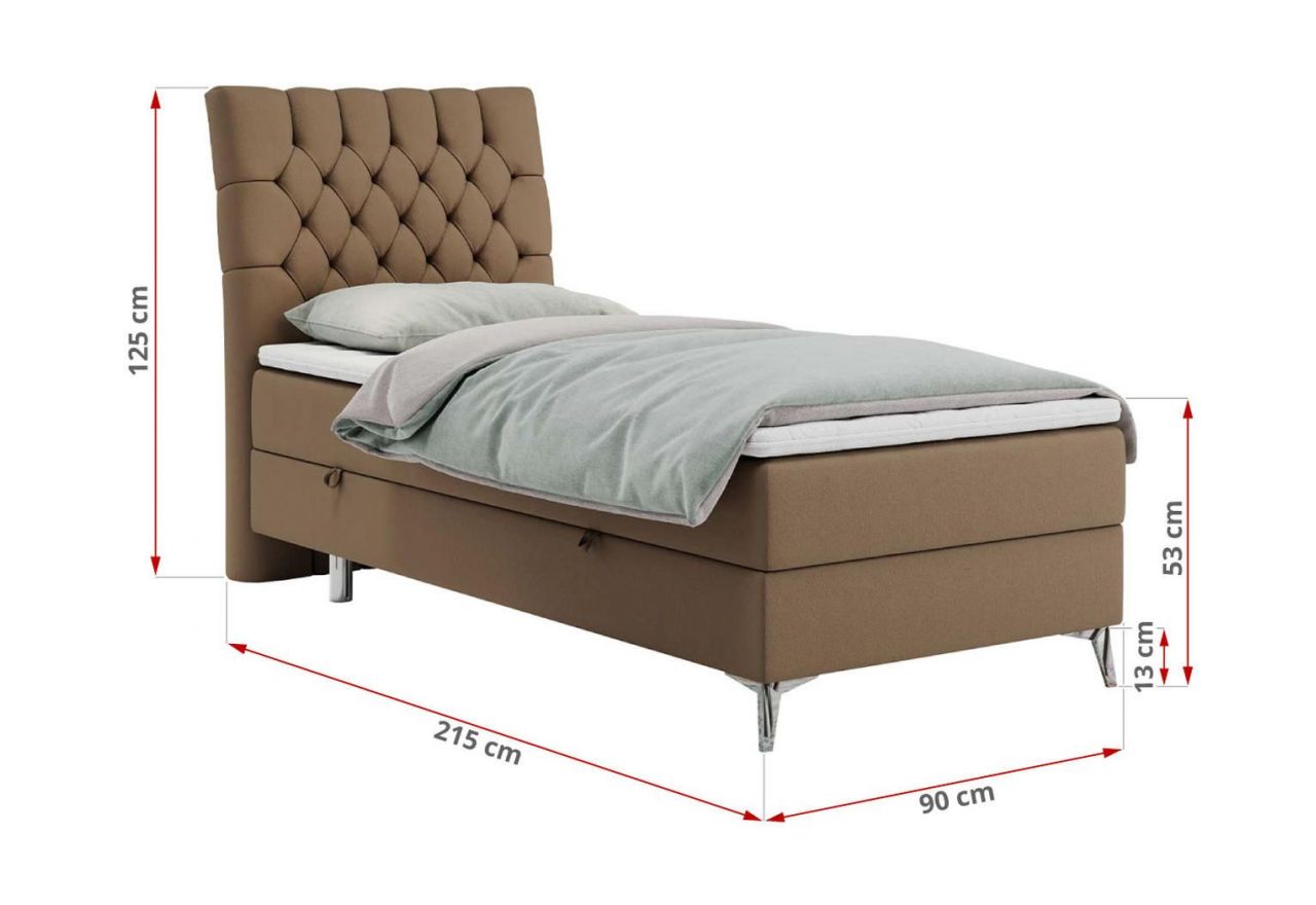 Łóżko kontynentalne MILEN 90x200 - H3 - brązowy, ekoskóra - strona lewa
